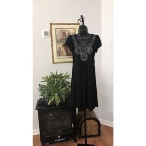 Nic + Dom Dress Womens Black Beaded Sleeveless Light Weight XL Embellish V-Neck